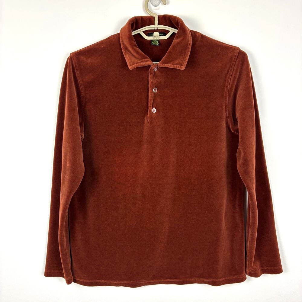 Vintage Martin Gordon Velour Long Sleeve Polo Shirt Medium Burnt Orange